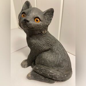 80s vintage sandicast cat figurine Gray Cat black 1984 Sandra Brue heavy cat
